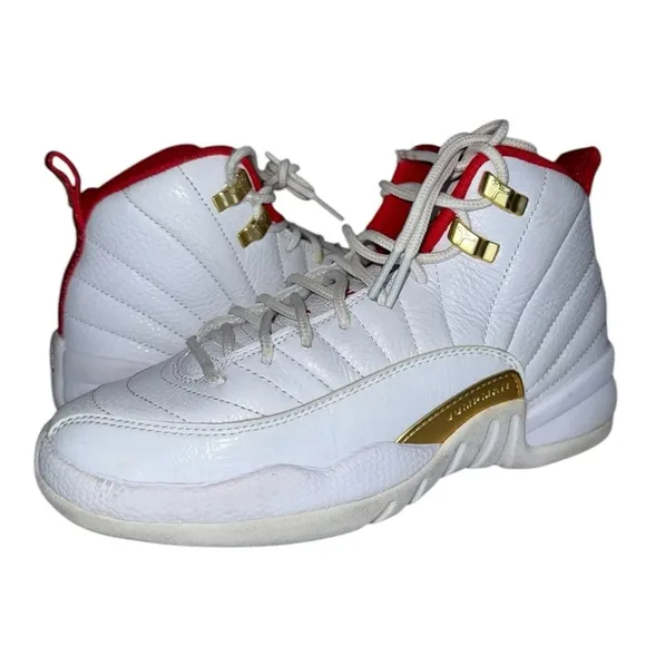 Big Boys Air Jordan 12 Retro “Fiba” White/Red Sneakers - 5Y (Women’s 6.5)