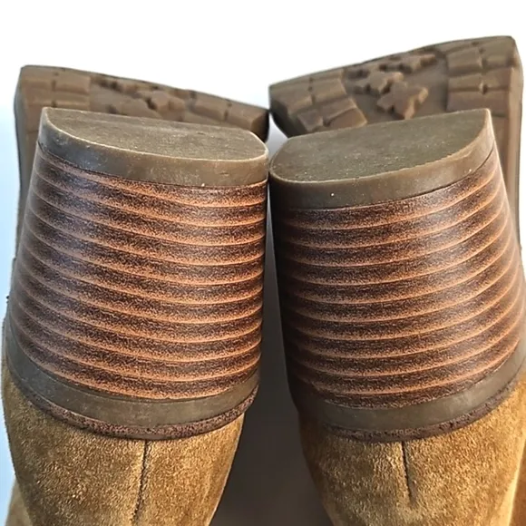 Bjorndal Sasha Suede Leather Camel Tan Lace-up Side Zip Block Heel Ankle Boot