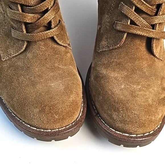 Bjorndal Sasha Suede Leather Camel Tan Lace-up Side Zip Block Heel Ankle Boot