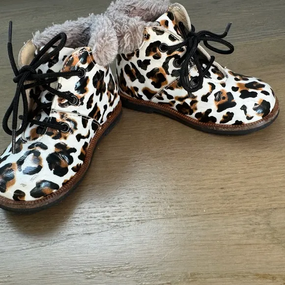 Blublonc patent leather toddler booties ankle shoes animal print size 5
