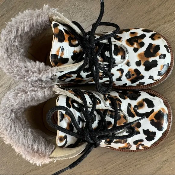 Blublonc patent leather toddler booties ankle shoes animal print size 5