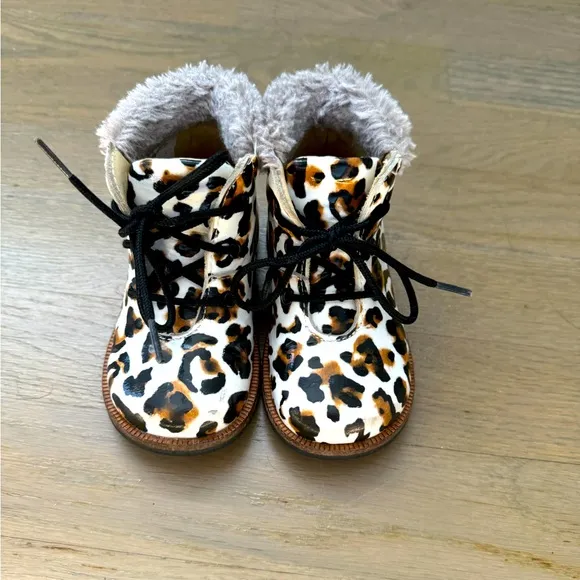 Blublonc patent leather toddler booties ankle shoes animal print size 5