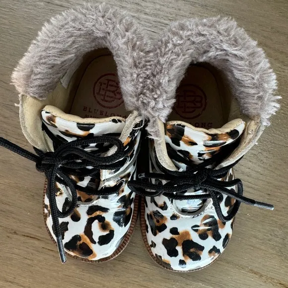 Blublonc patent leather toddler booties ankle shoes animal print size 5