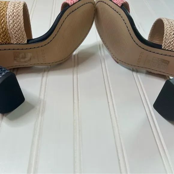 Boden 8/39 Woven Striped Heeled Sandals Multicolor Pink Blue Heels NEW No Box