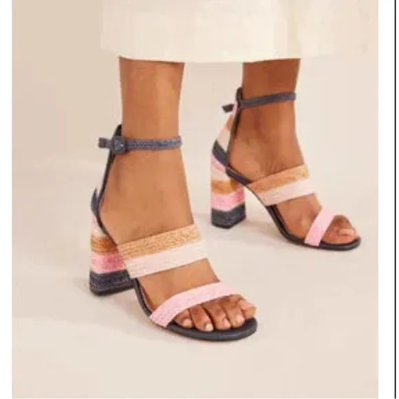 Boden 8/39 Woven Striped Heeled Sandals Multicolor Pink Blue Heels NEW No Box