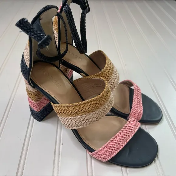 Boden 8/39 Woven Striped Heeled Sandals Multicolor Pink Blue Heels NEW No Box