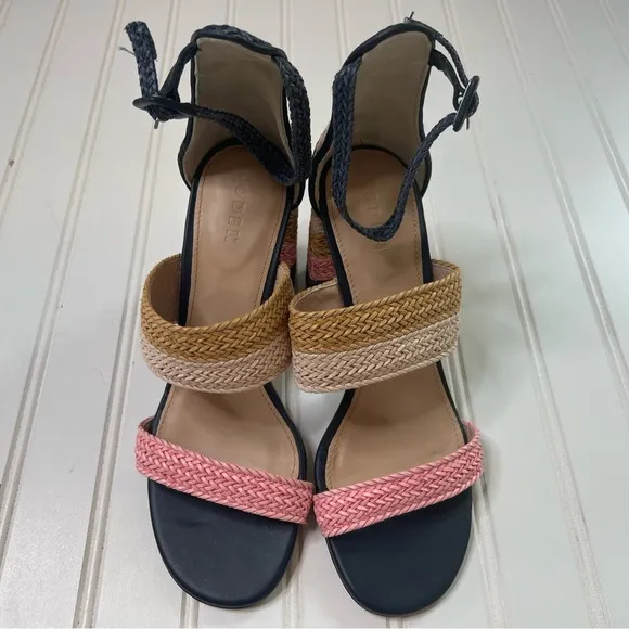 Boden 8/39 Woven Striped Heeled Sandals Multicolor Pink Blue Heels NEW No Box