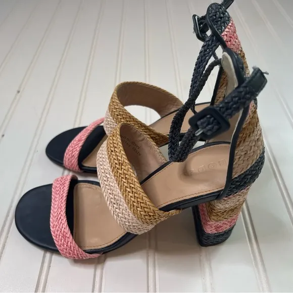 Boden 8/39 Woven Striped Heeled Sandals Multicolor Pink Blue Heels NEW No Box