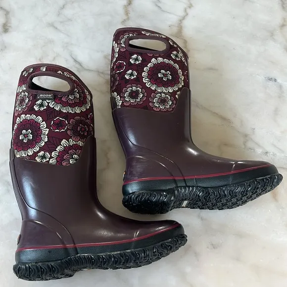 Bogs Women's Floral Purple Classic Pansies Waterproof Rain Snow Boots US7 EU38