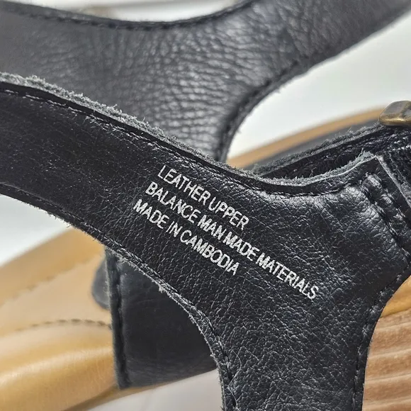 Born Shonie Sandals Black‎ Leather Block Heel Strappy 9 Woven