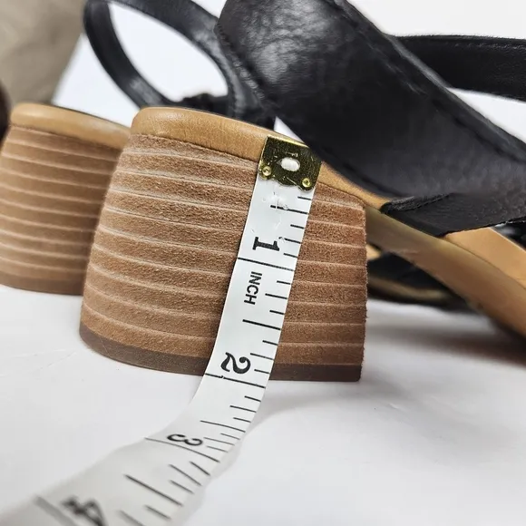 Born Shonie Sandals Black‎ Leather Block Heel Strappy 9 Woven