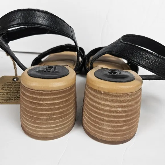 Born Shonie Sandals Black‎ Leather Block Heel Strappy 9 Woven
