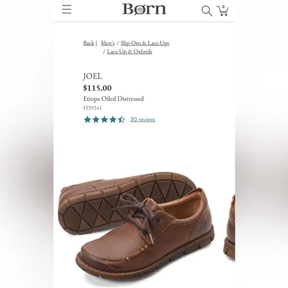 BORN Sz 11 Joel Brown Oiled Lace-up Rugged Leather Oxford Shoes Orig $115