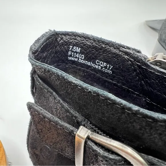BORN Trinculo Black Distressed Suede Leather Cross Straps with Buckle Moto Boots