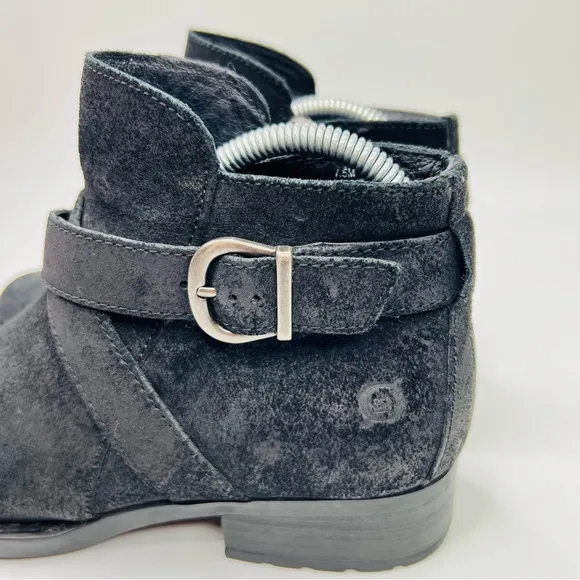 BORN Trinculo Black Distressed Suede Leather Cross Straps with Buckle Moto Boots