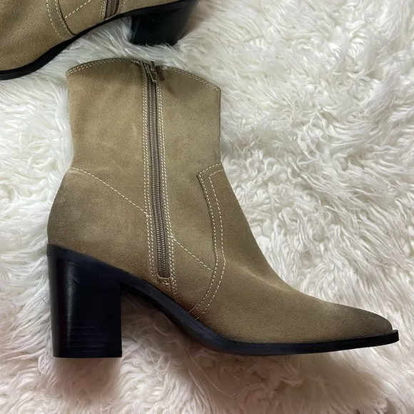 BP . Surina Western Boot in Tan Smoke Suede Block Heel Boots Booties