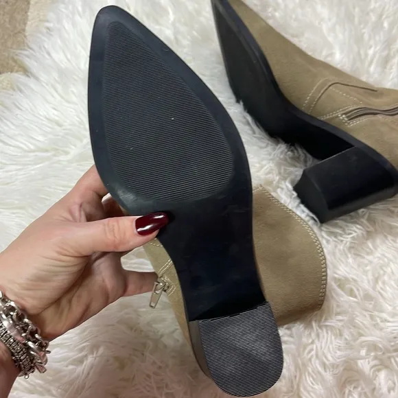 BP . Surina Western Boot in Tan Smoke Suede Block Heel Boots Booties