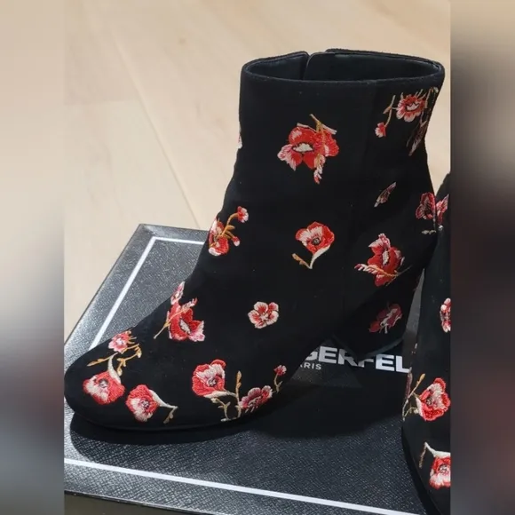 C- Karl Lagerfeld Edith floral suede black boots