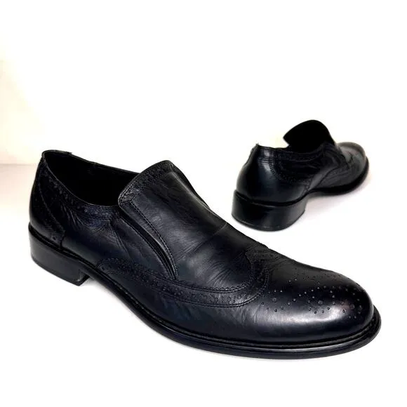 CACHAREL Slip On Oxford Brogues Mens EU 43 Black Leather Dressy Business Casual