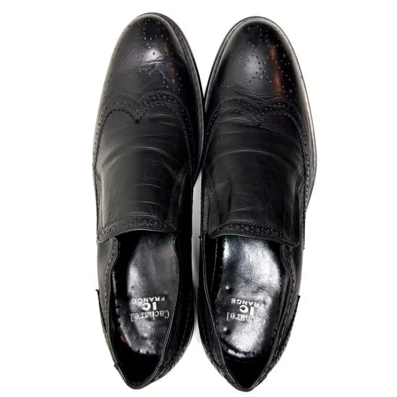 CACHAREL Slip On Oxford Brogues Mens EU 43 Black Leather Dressy Business Casual