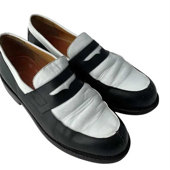 Charles de Batz Italian Black and White Slip-On Penny Loafers