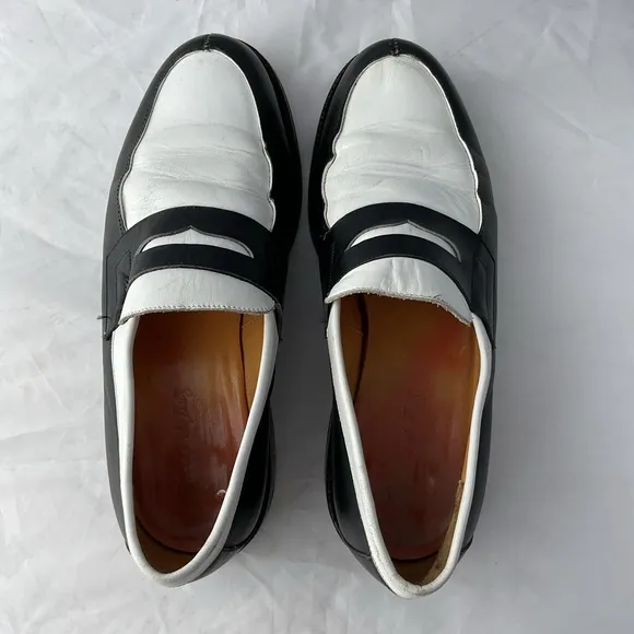 Charles de Batz Italian Black and White Slip-On Penny Loafers