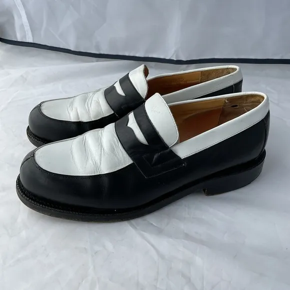 Charles de Batz Italian Black and White Slip-On Penny Loafers