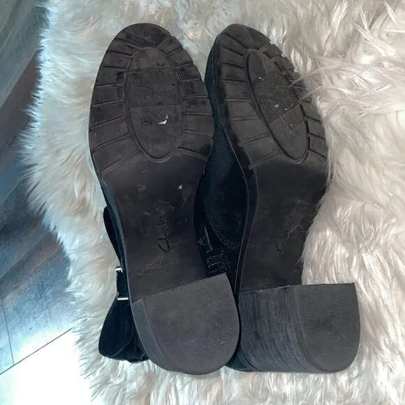 Clarks Artisan Black Suede Malvet Doris Heeled Mid Calf Boots