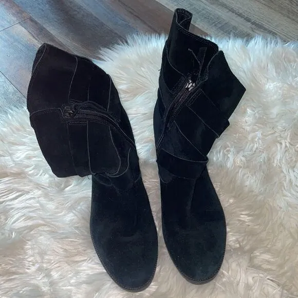 Clarks Artisan Black Suede Malvet Doris Heeled Mid Calf Boots
