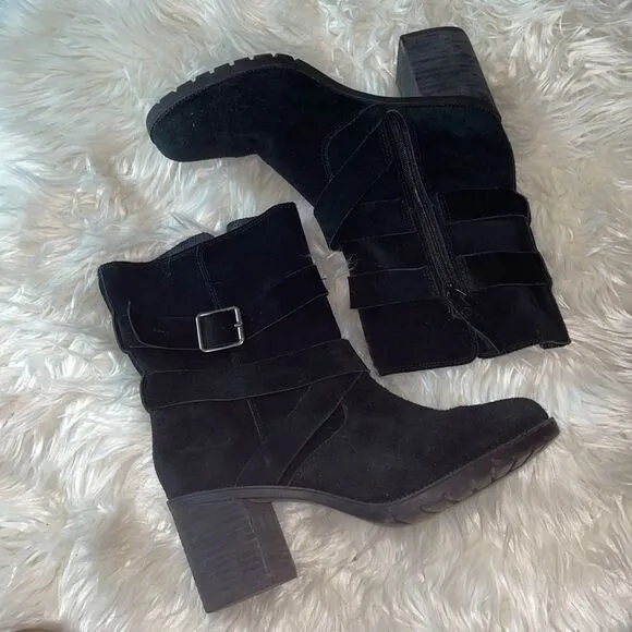 Clarks Artisan Black Suede Malvet Doris Heeled Mid Calf Boots