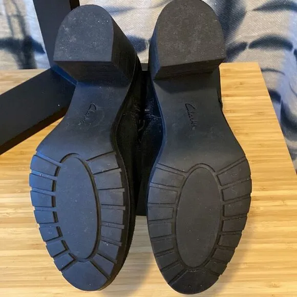 Clarks black suede zip up ankle boots