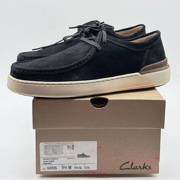 Clarks Court Lite Wally Black/White Suede Size 9.5 Mens New in Box‎