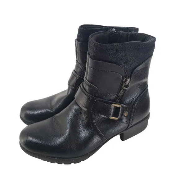 Clarks Riddle Avant Ankle Boots Booties Womens Size 7 Black Leather Moto Biker