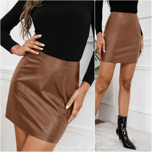 Classic Brown Leather Mini Skirt