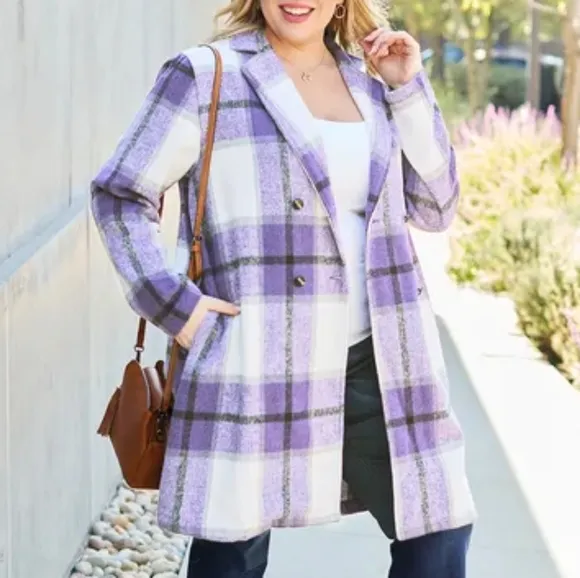 Classic Checkmate Lapel Coat - Purple