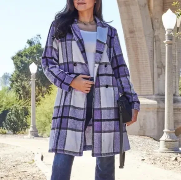 Classic Checkmate Lapel Coat - Purple
