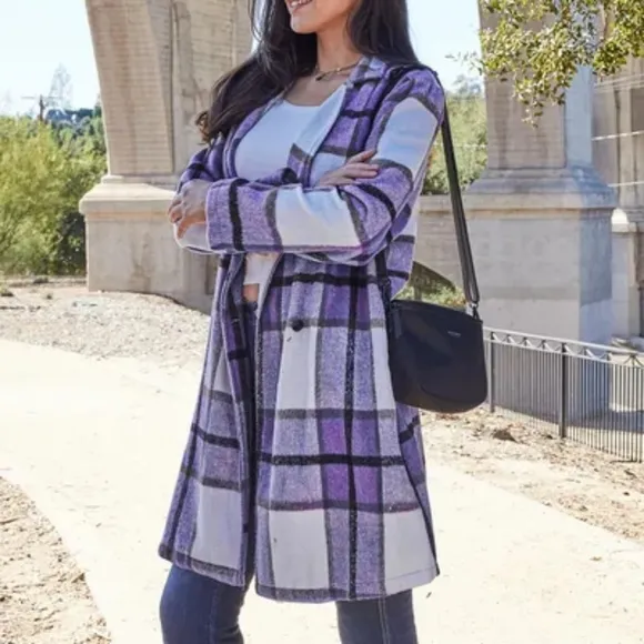 Classic Checkmate Lapel Coat - Purple