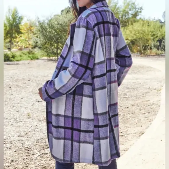 Classic Checkmate Lapel Coat - Purple