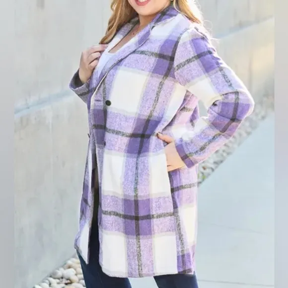 Classic Checkmate Lapel Coat - Purple