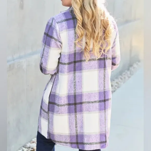 Classic Checkmate Lapel Coat - Purple