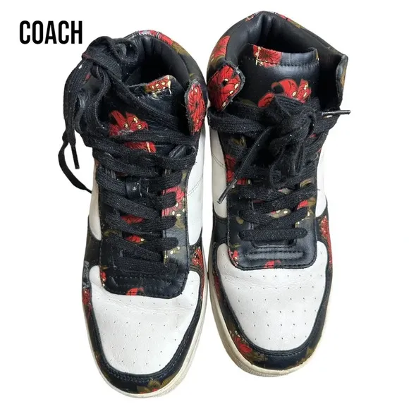 COACH C210 LEATHER WILD LILY FLORAL MID TOPS SIZE 8