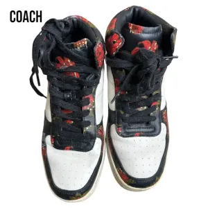COACH C210 LEATHER WILD LILY FLORAL MID TOPS SIZE 8