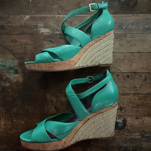 Cole Haan teal green wedge sandals