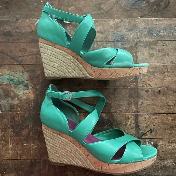 Cole Haan teal green wedge sandals