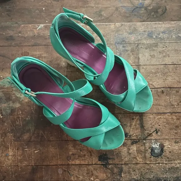 Cole Haan teal green wedge sandals
