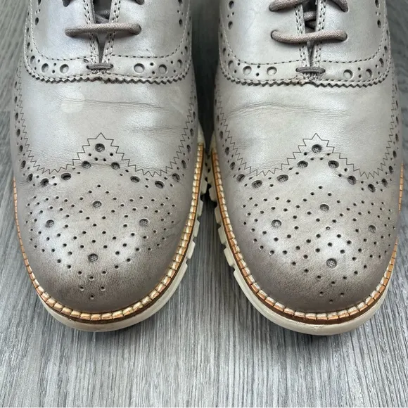 Cole Haan ZeroGrand Shoes Leather Wing Tip Oxford C25007 Gray White Mens Size 10