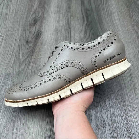 Cole Haan ZeroGrand Shoes Leather Wing Tip Oxford C25007 Gray White Mens Size 10