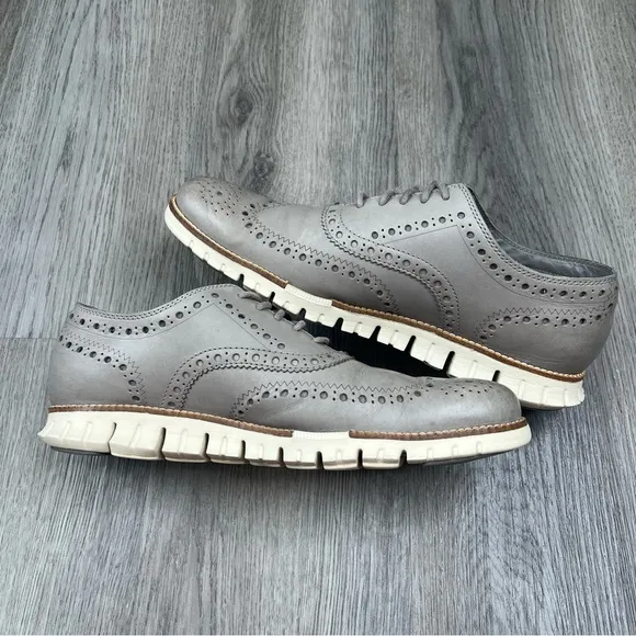 Cole Haan ZeroGrand Shoes Leather Wing Tip Oxford C25007 Gray White Mens Size 10