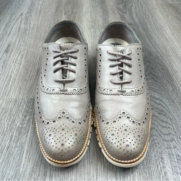 Cole Haan ZeroGrand Shoes Leather Wing Tip Oxford C25007 Gray White Mens Size 10