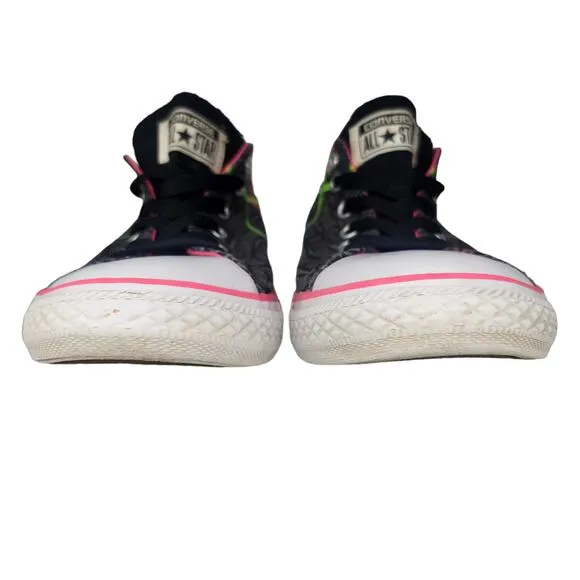 Converse All Star Shoes Juniors 6 Black Neon Green Pink Retro Punk Low Tops